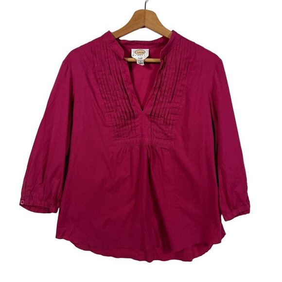 Talbots Vintage Dark Pink Pullover Top V Neck Cotton 3/4 Sleeves Large Petite - Picture 1 of 8